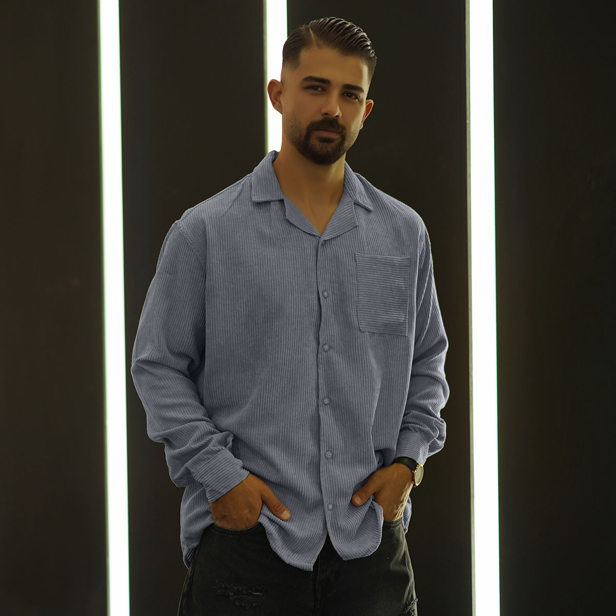 پیراهن مردانه کبریتی طوسی مدل Behtash