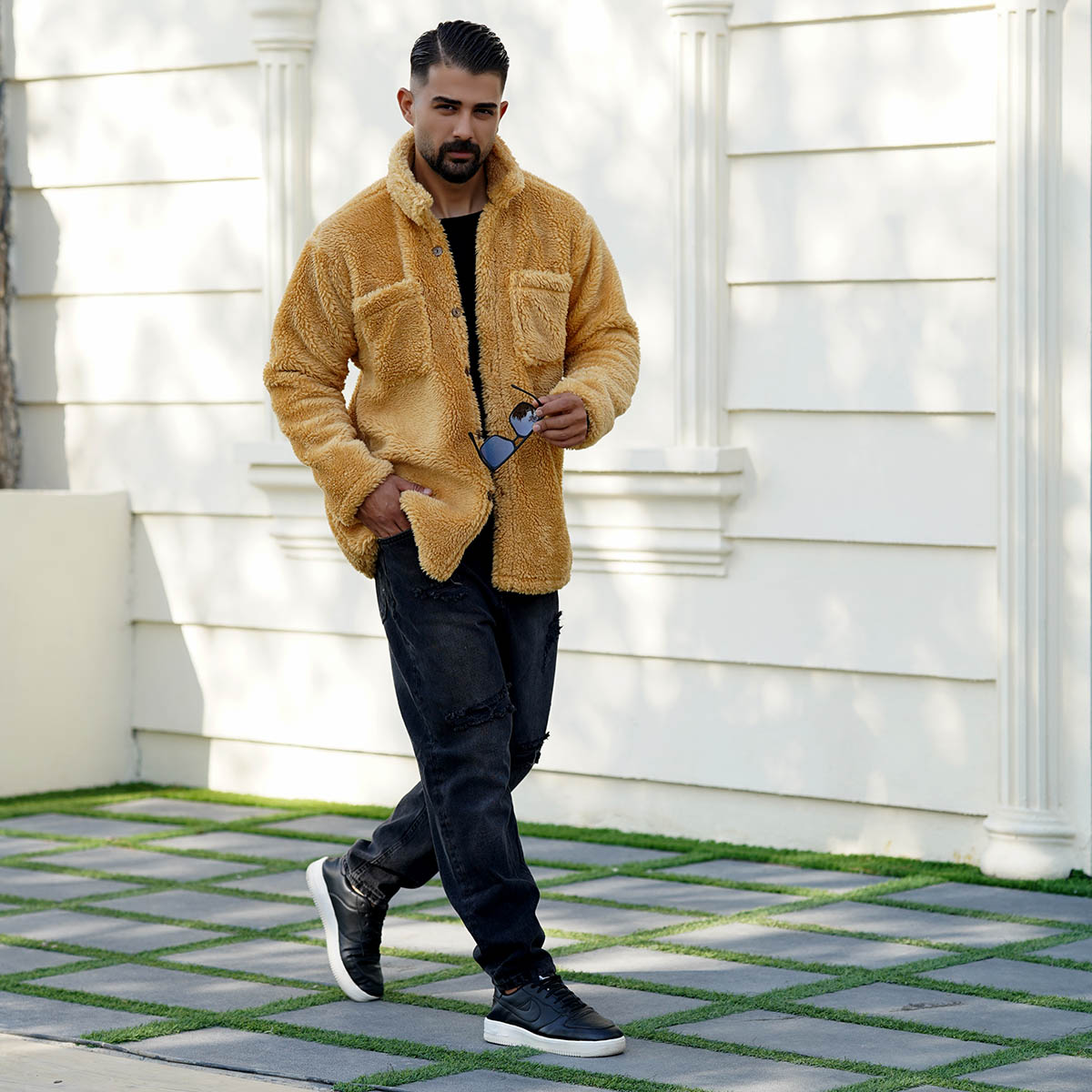 ژاکت مردانه جیب دار خردلی مدل TEDI