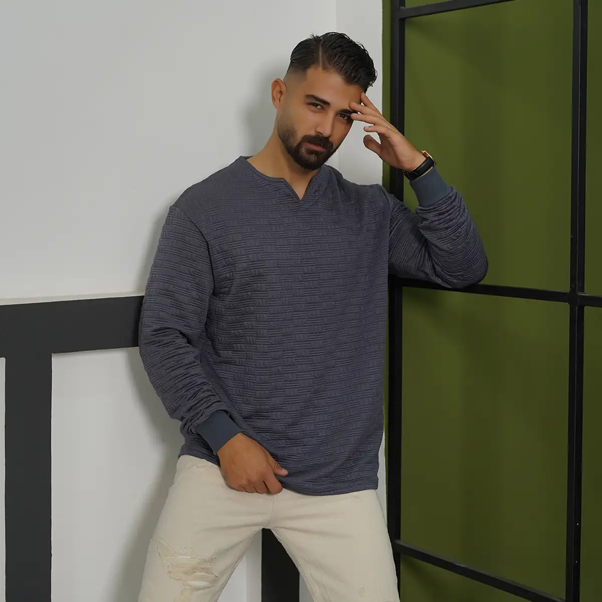 بلوز مردانه طوسی مدل Q99