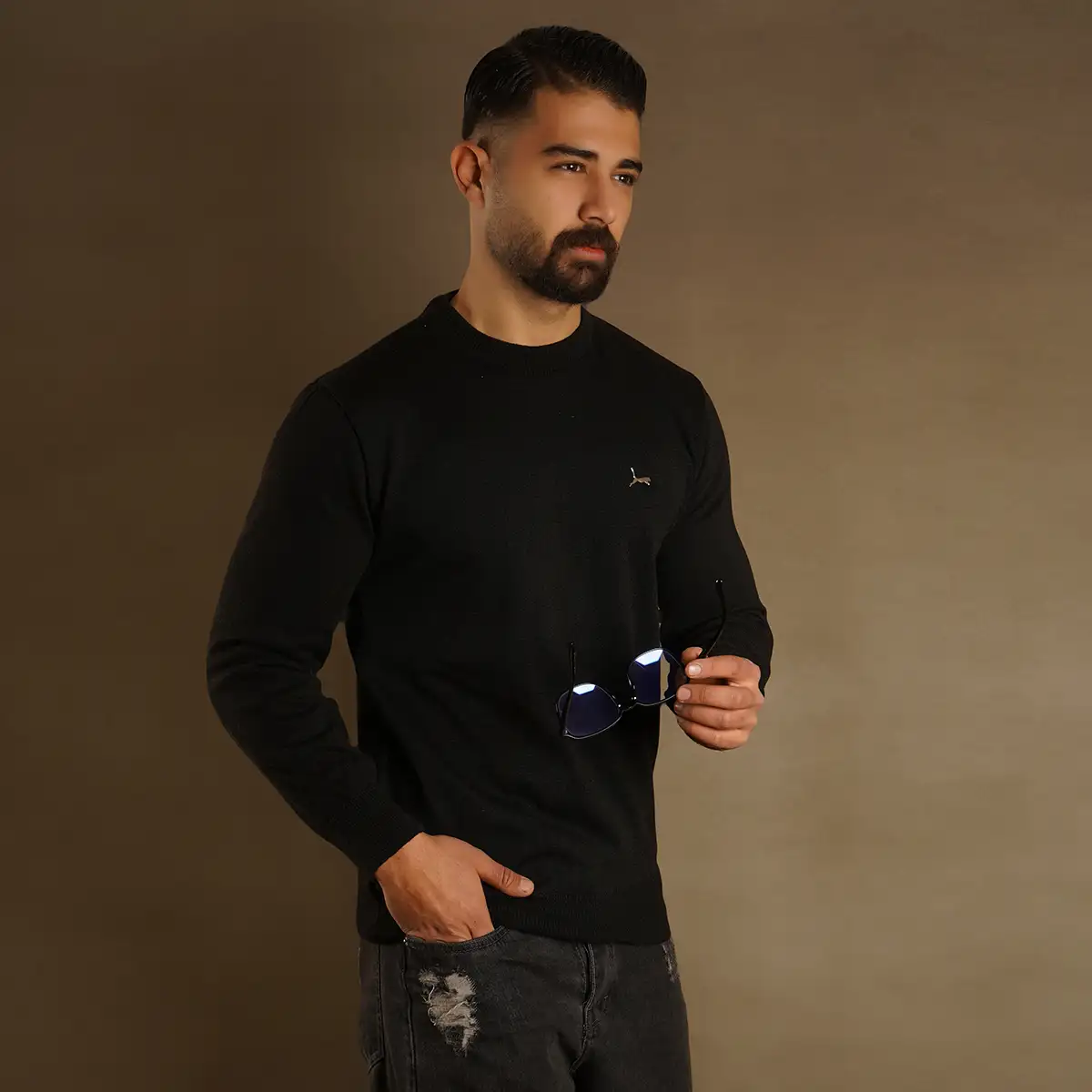 پلیور یقه گرد پوما مشکی مدل Danyal