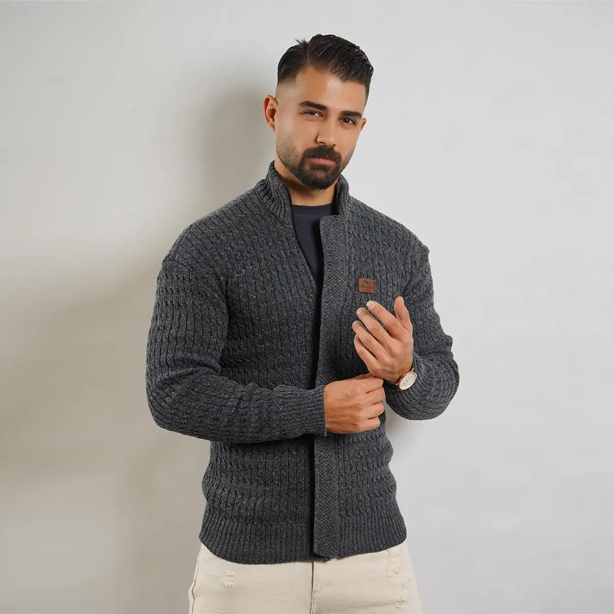 سوئیشرت بافت ذغالی مردانه مدل OKSEN