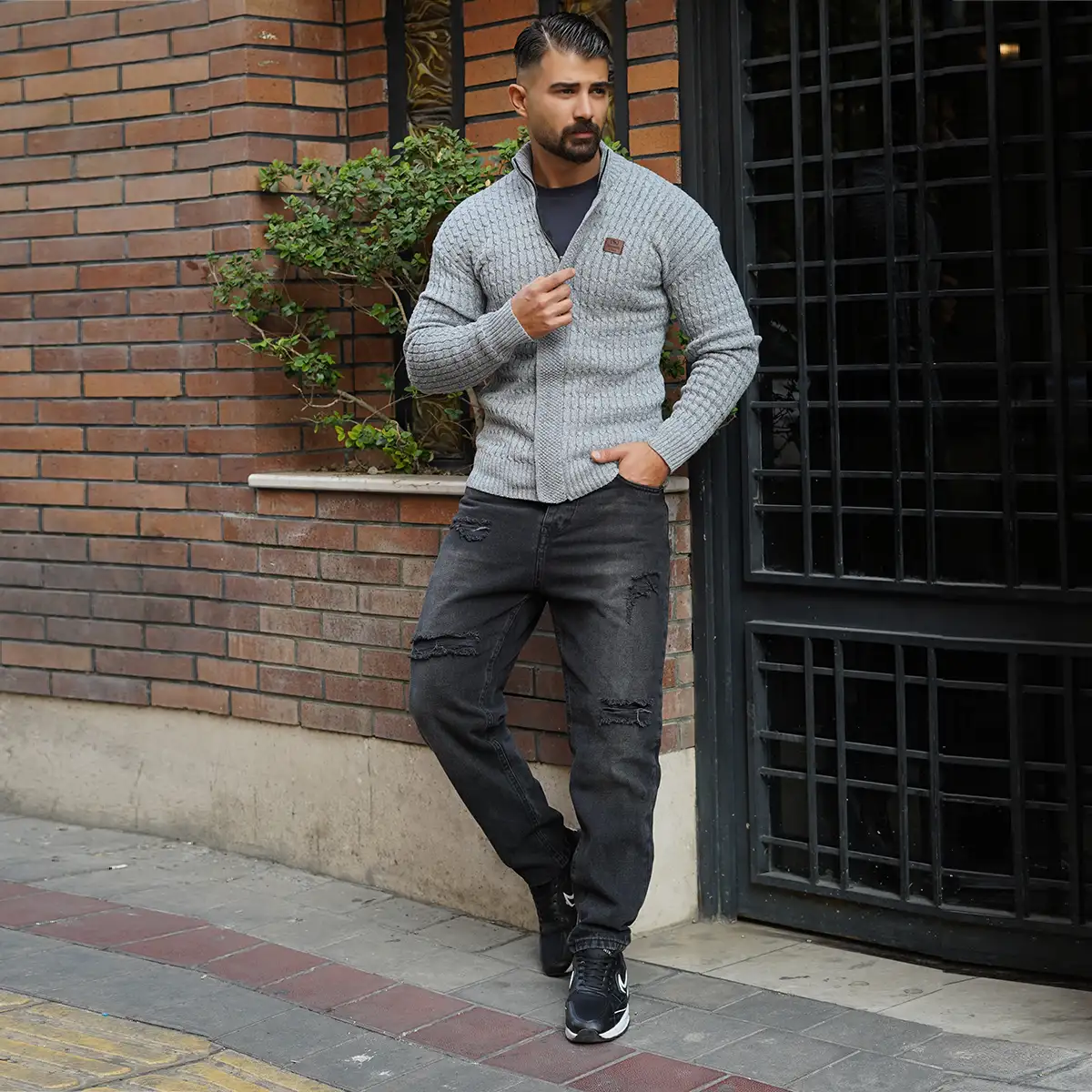 سوئیشرت بافت طوسی مردانه مدل OKSEN