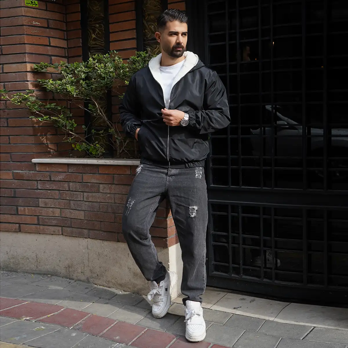 کاپشن داخل پشمی مردانه مشکی مدل Massoud