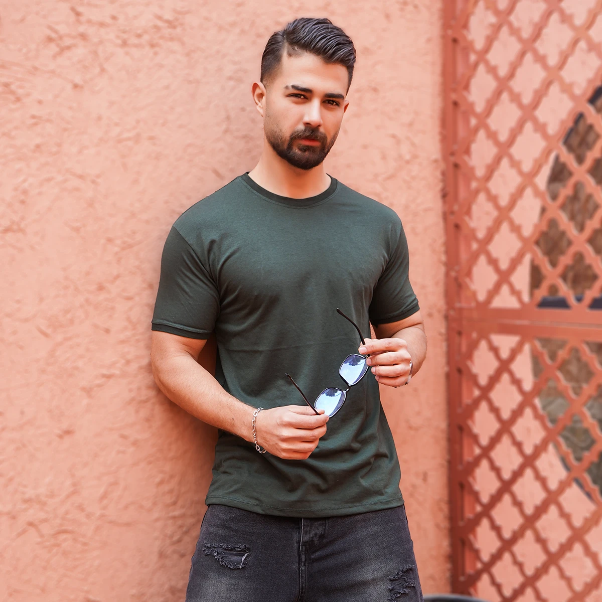 تیشرت ساده سبز مردانه مدل Edvan