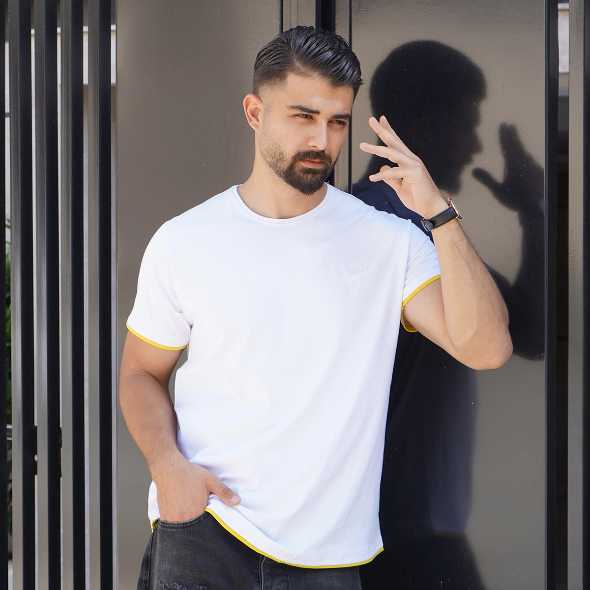 تیشرت یقه گرد سفید مردانه مدل kamyar