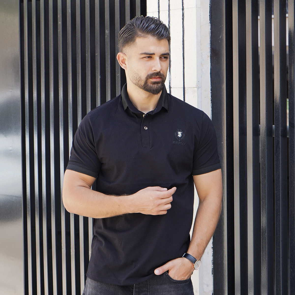 تیشرت یقه دار مشکی مردانه مدل Taha