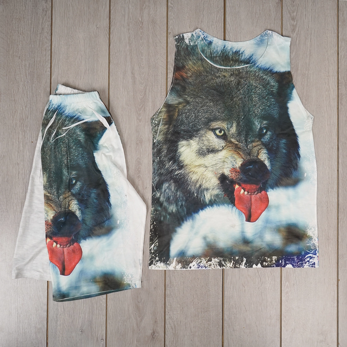 ست رکابی شلوارک مردانه طرح گرگ