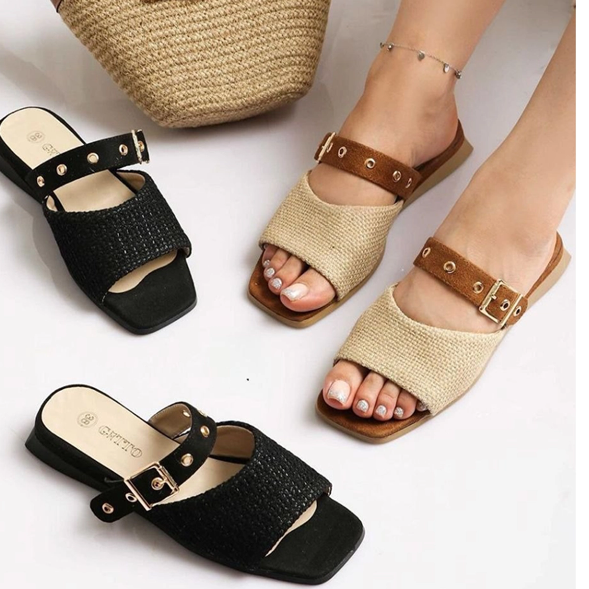 صندل کنفی مشکی زنانه مدل Dorna