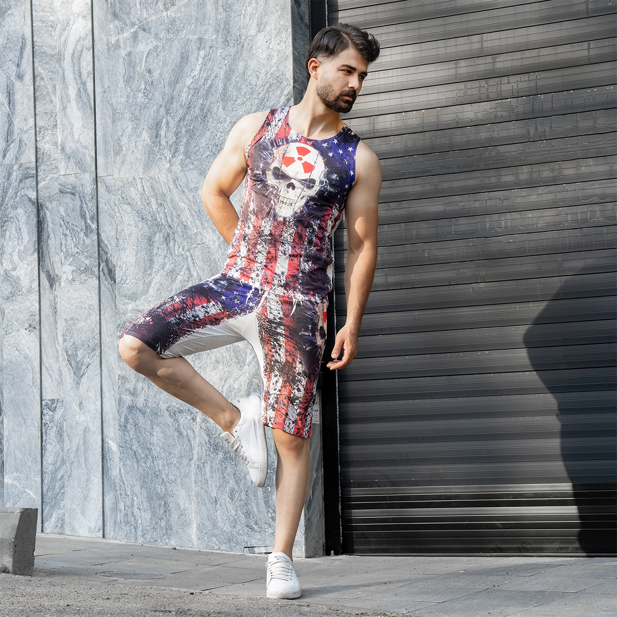 ست رکابی شلوارک مردانه طرح اسکلت