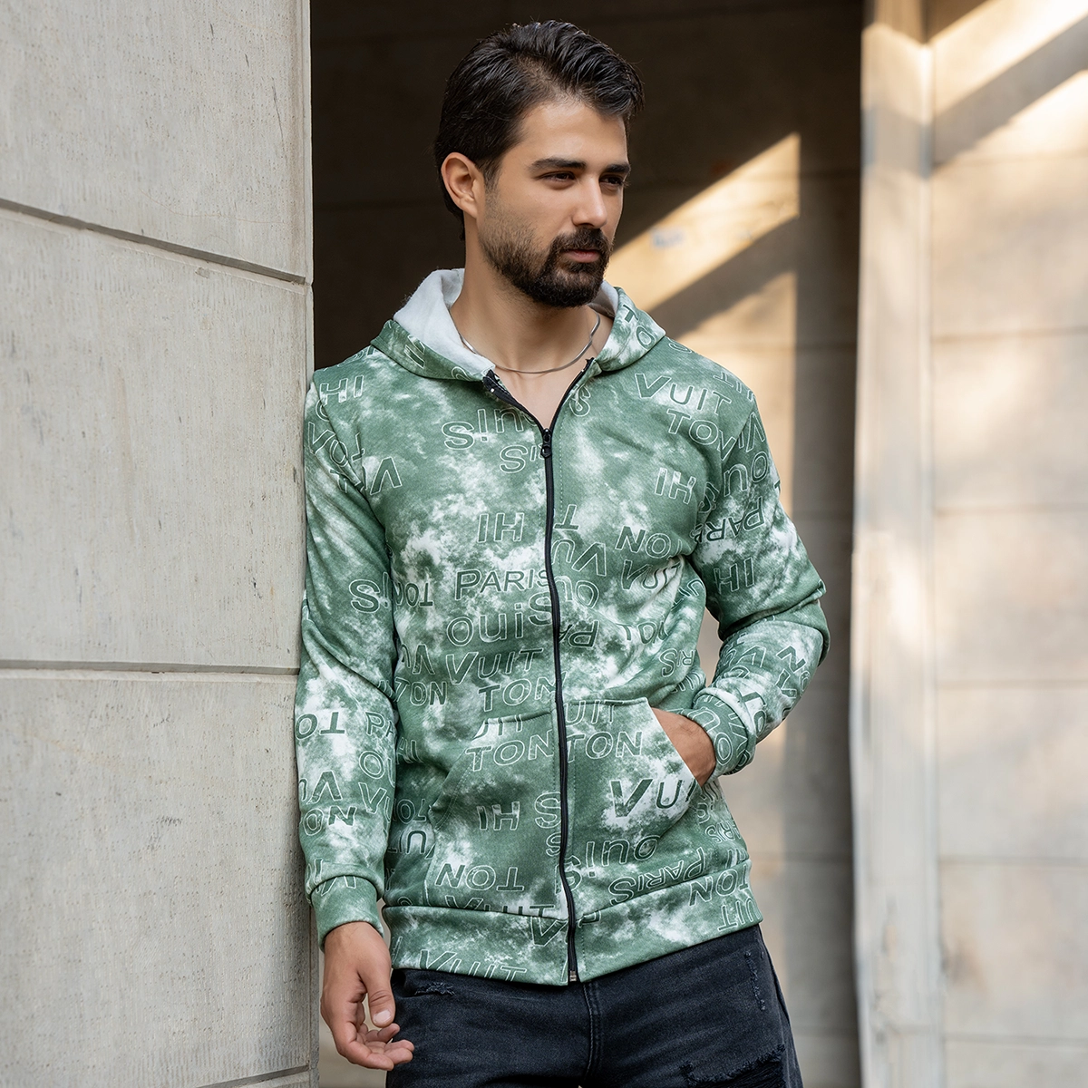 سوییشرت طرحدار مردانه سبز مدل Roham