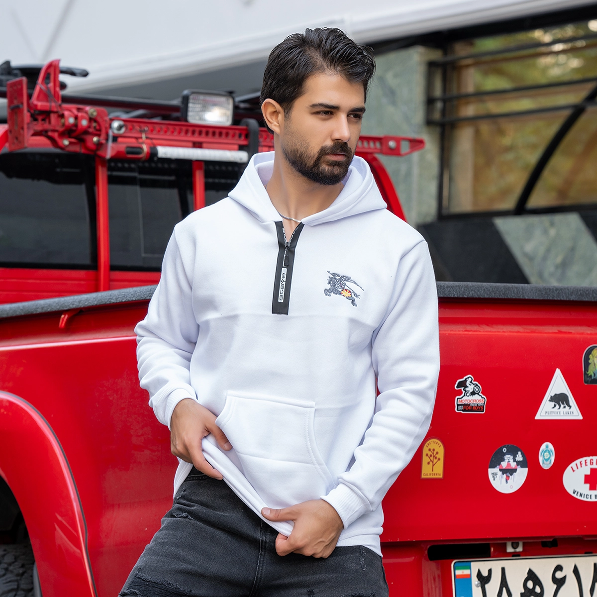 هودی مردانه سفید مدل Vahid
