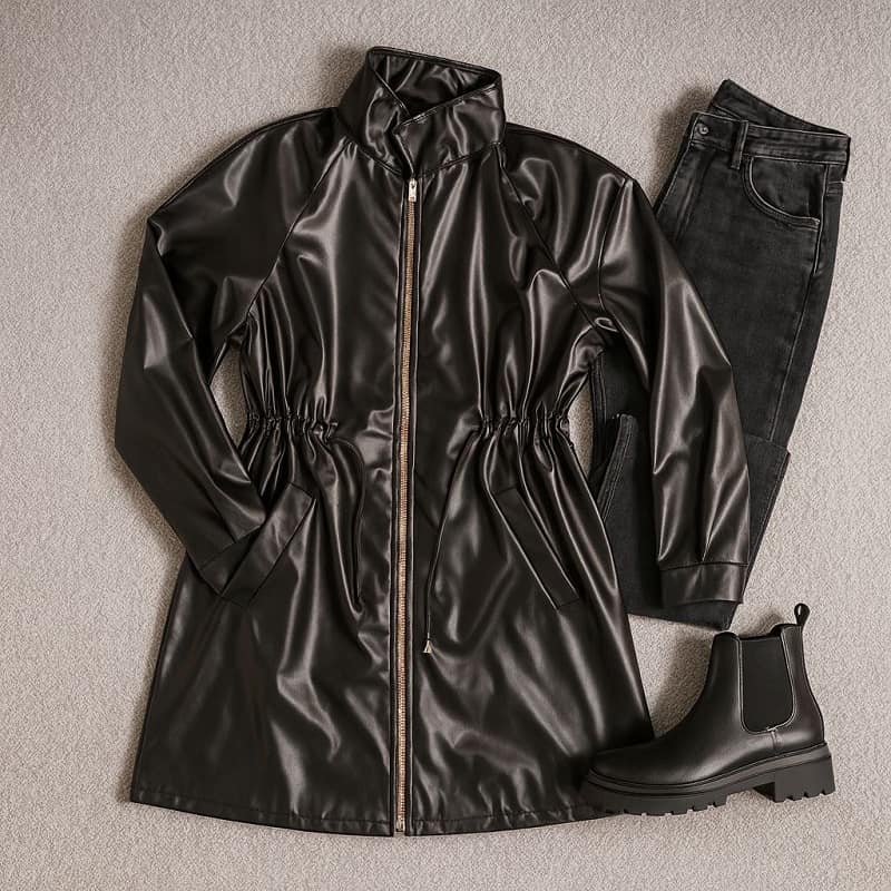 بارونی چرم مشکی زنانه مدل Beti