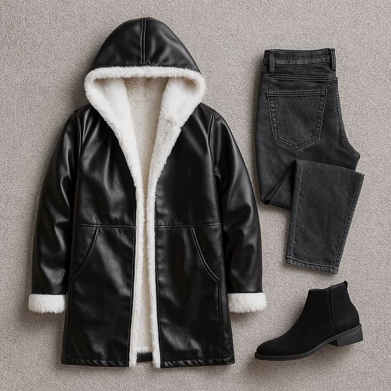 شنل چرم خز سفید زنانه مدل Sara