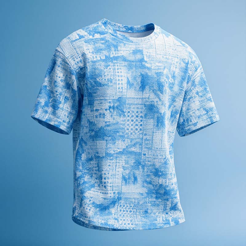 تیشرت مراکشی چاپی آبی مردانه مدل Ramin