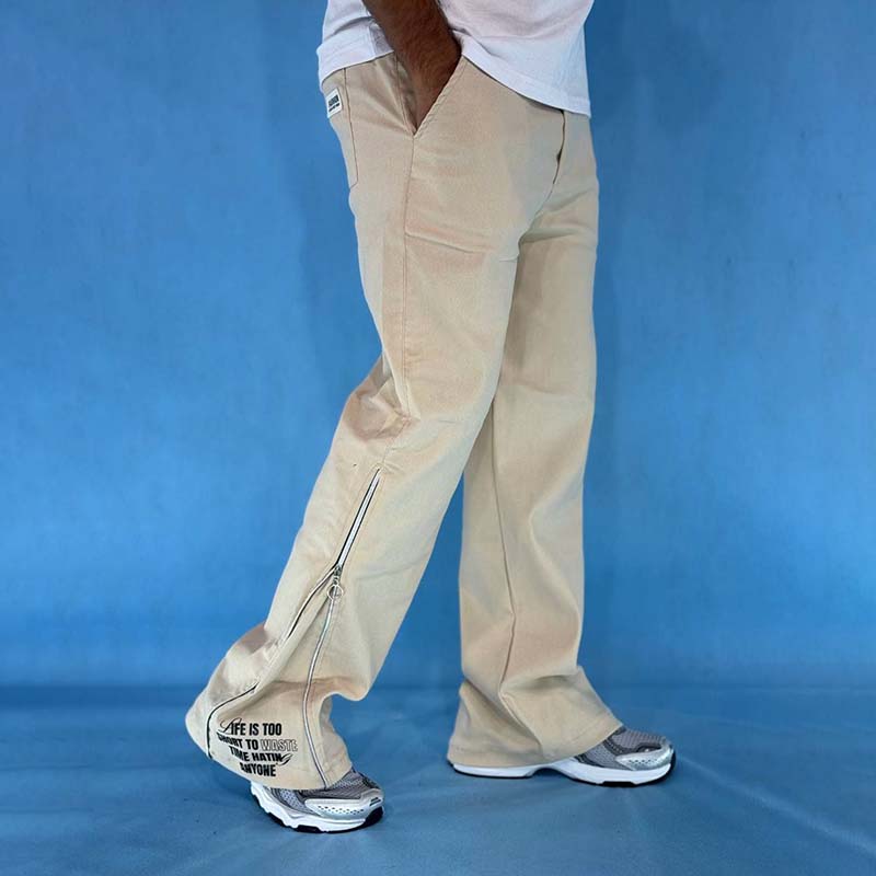 شلوار بگ کرم مردانه مدل پایین زیپ