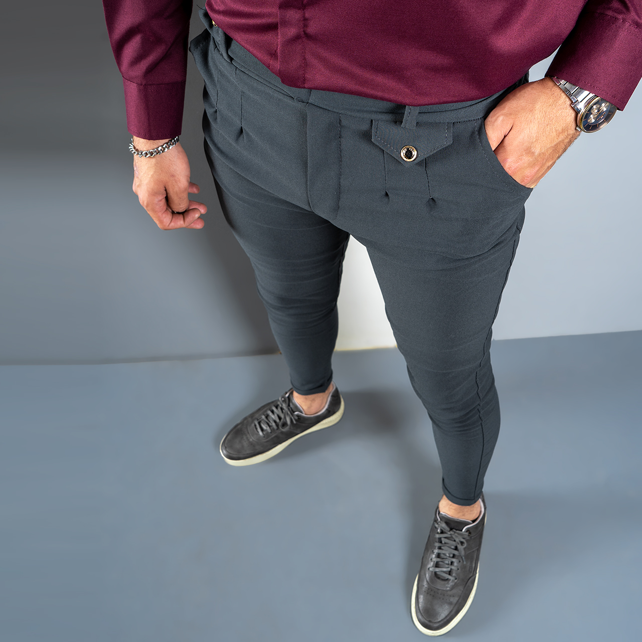 شلوار مردانه طوسی تیره مدل Aflak