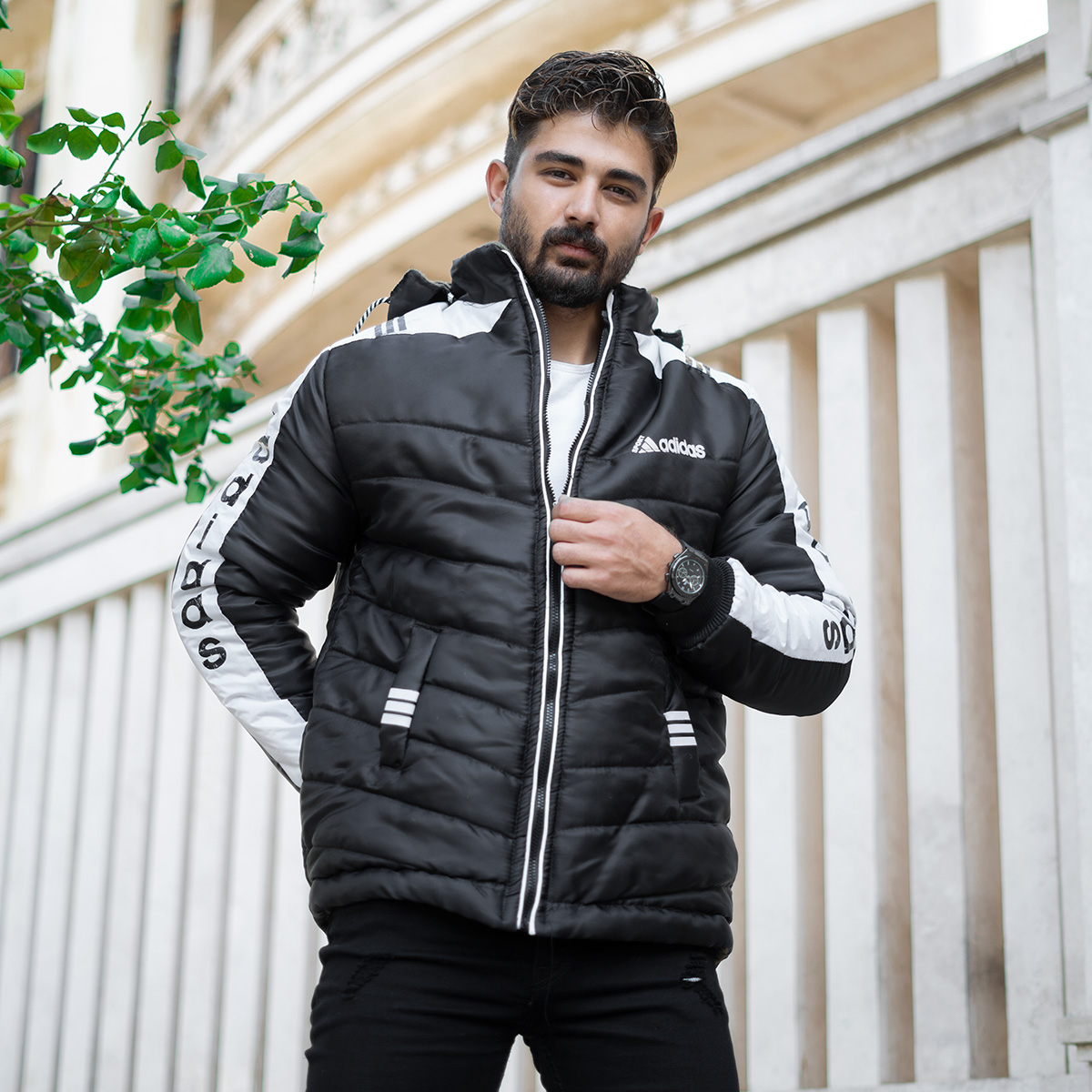 کاپشن مردانه Adidas مشکی سفید مدل Enal