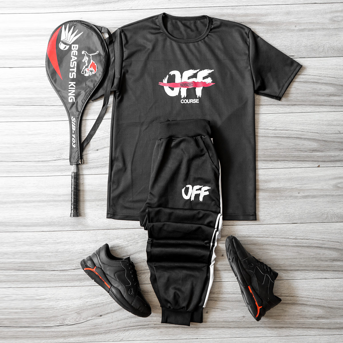 ست تیشرت شلوار مردانه OFF Course مشکی مدل Padma