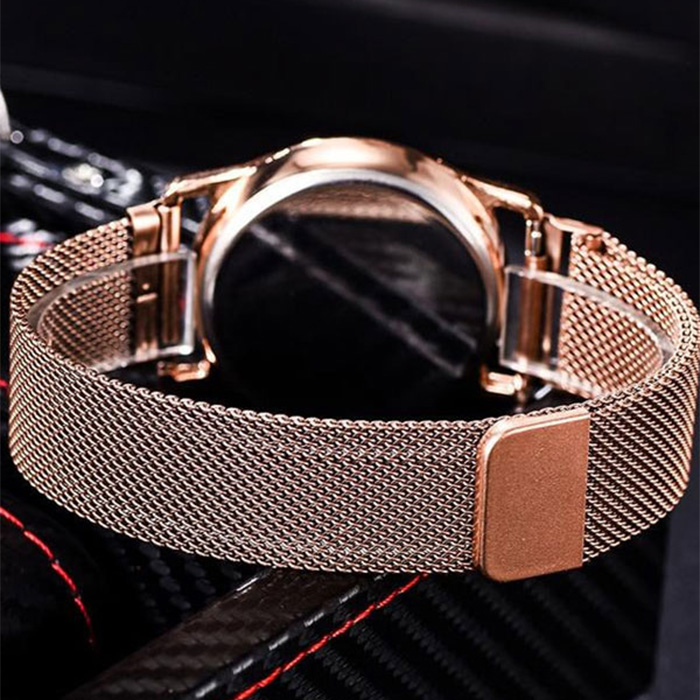 ساعت LED بند فلزی رزگلد مدل Ronas