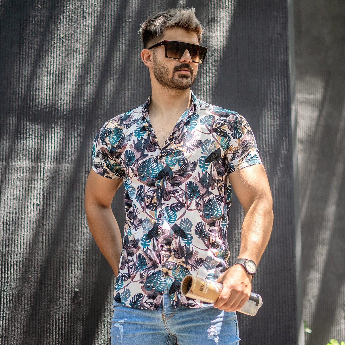پیراهن هاوایی مردانه مدل Tetra
