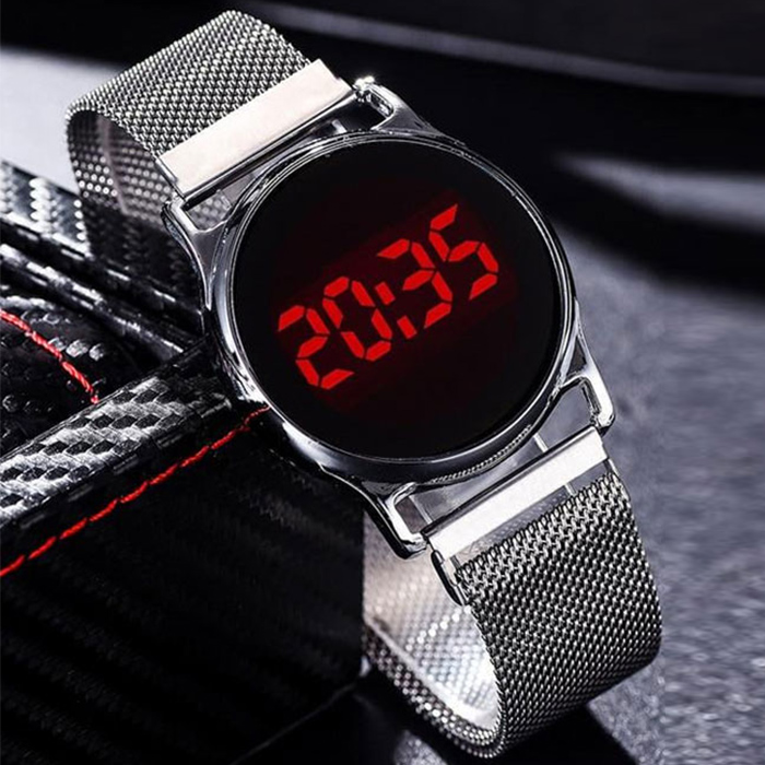 ساعت LED بند فلزی نقره ای مدل Ronas