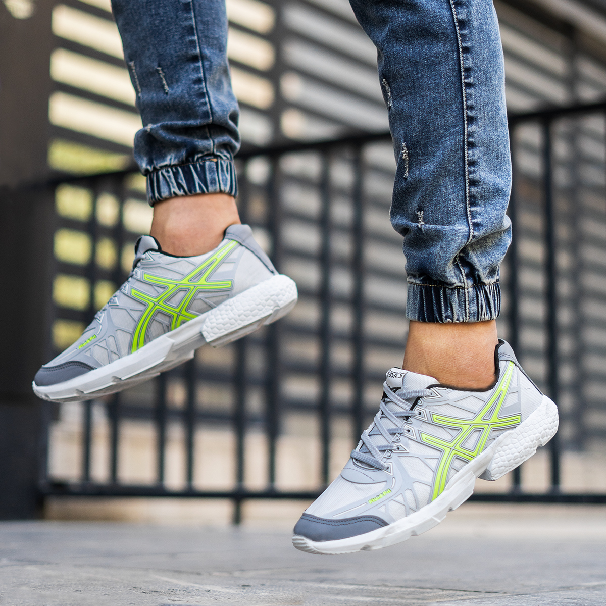 کفش ورزشی Asics مردانه طوسی سبز مدل Snopy