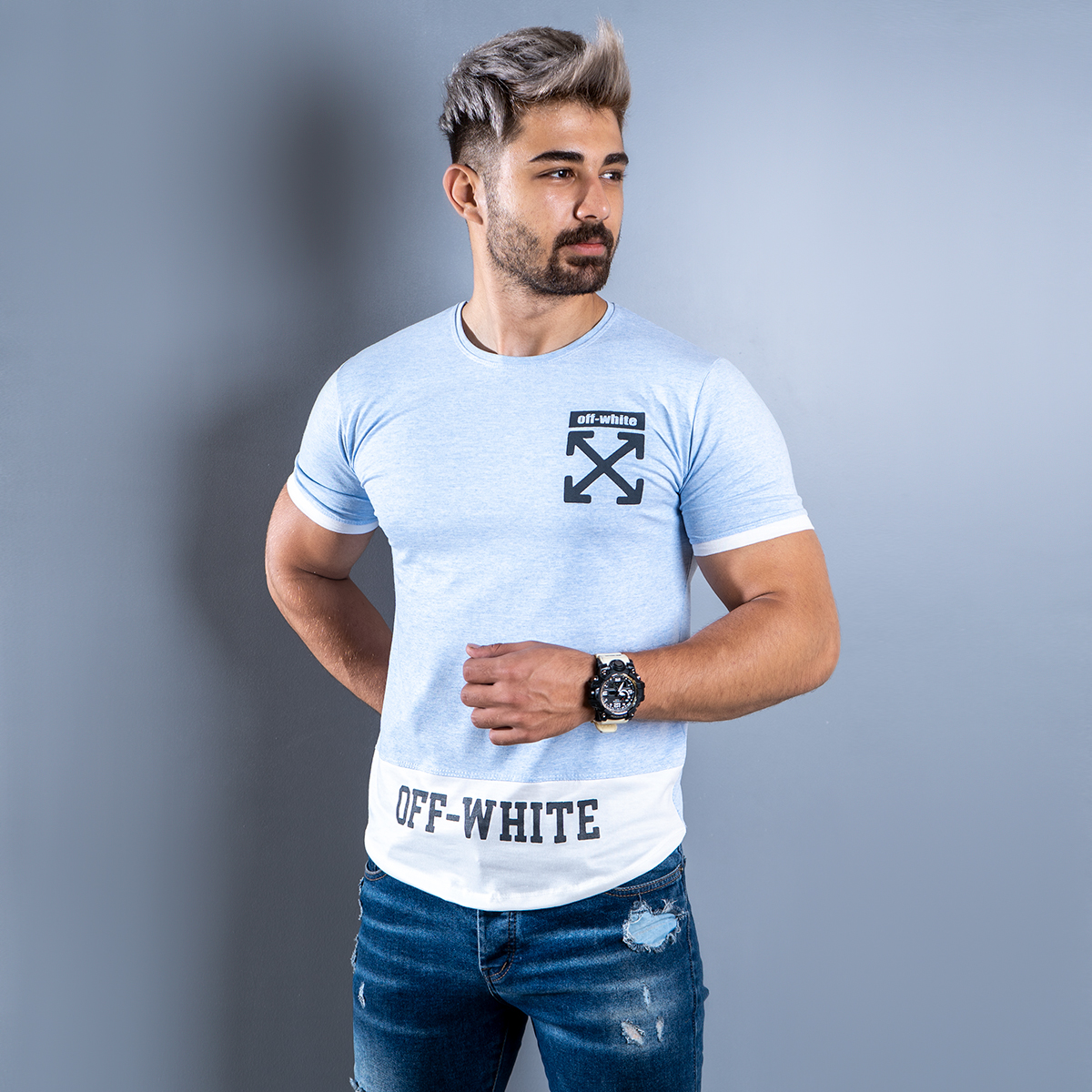 تیشرت Off-White مردانه آبی مدل Clold