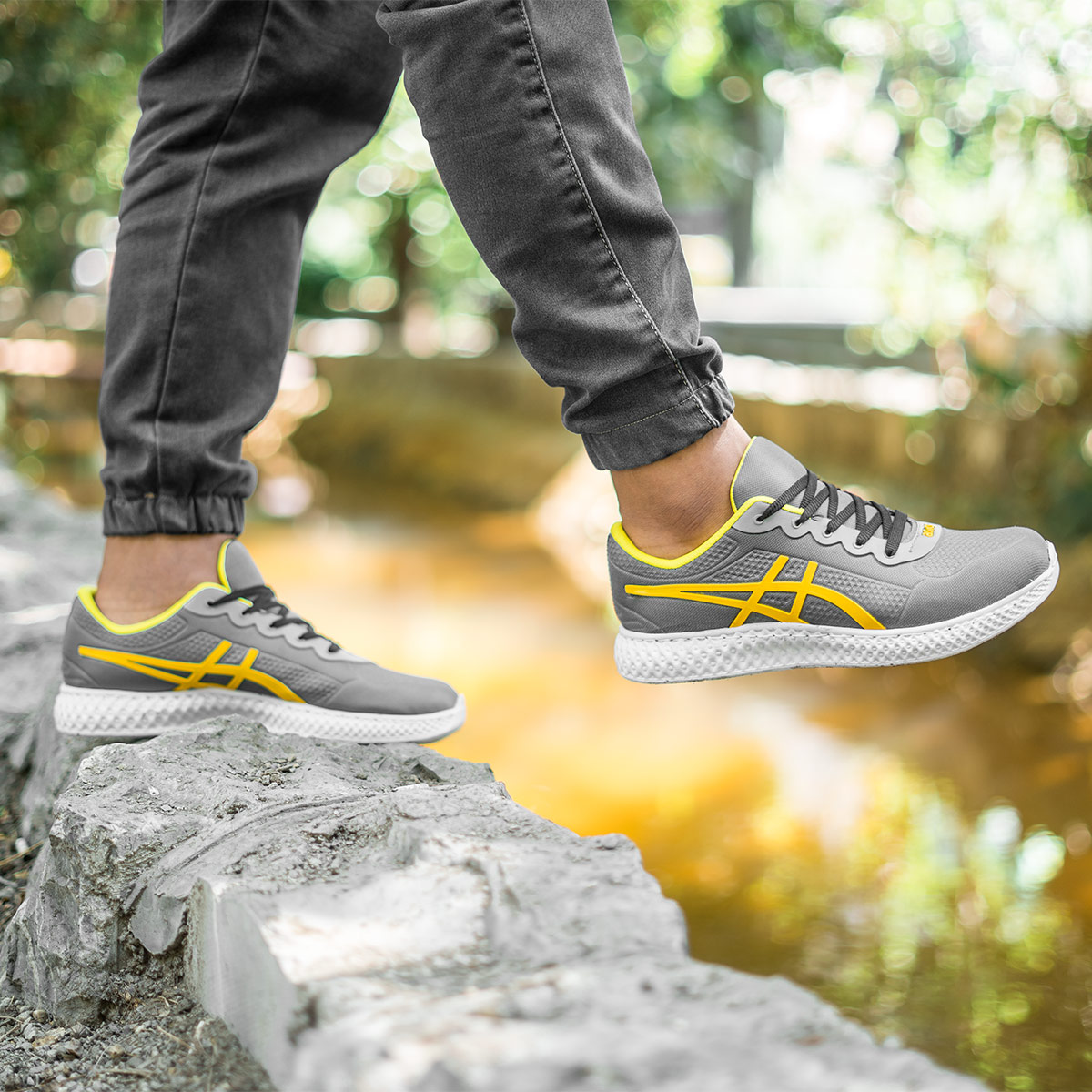 کفش ورزشی Asics مردانه طوسی زرد مدل Nardin(T)